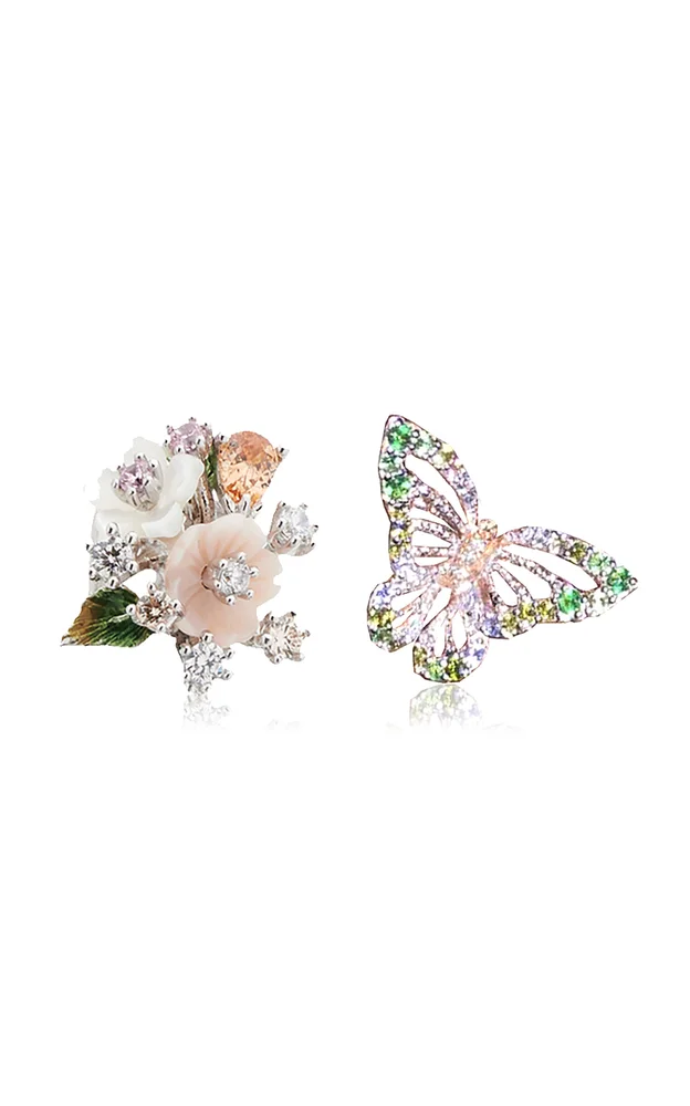 Butterfly Bouquet 18K White Gold Multi-Stone Earrings