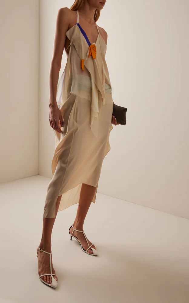 Stocking-Waist Draped Midi Skirt