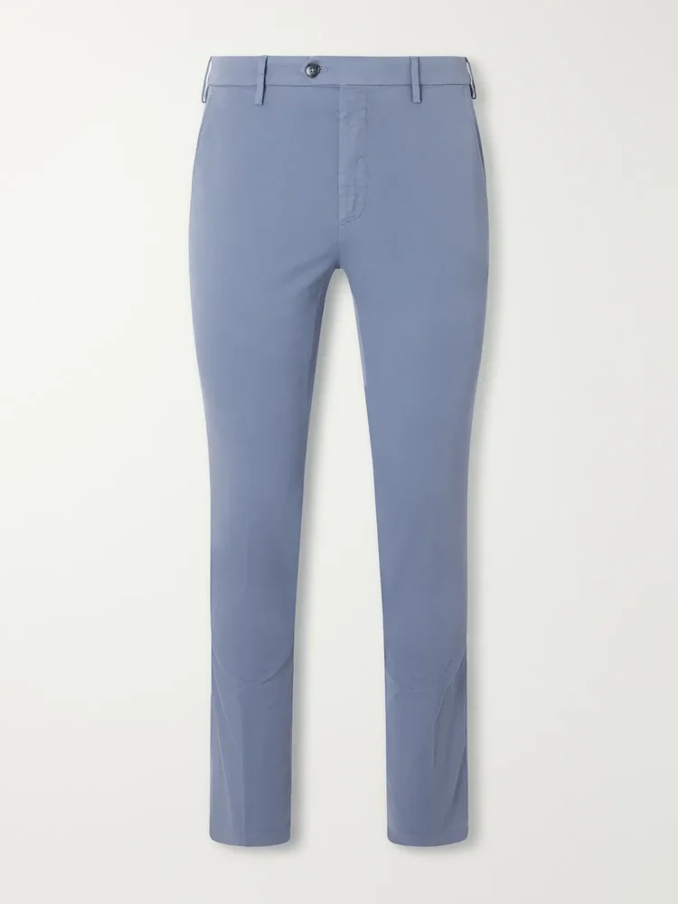 Straight-Leg Stretch-Cotton Twill Trousers