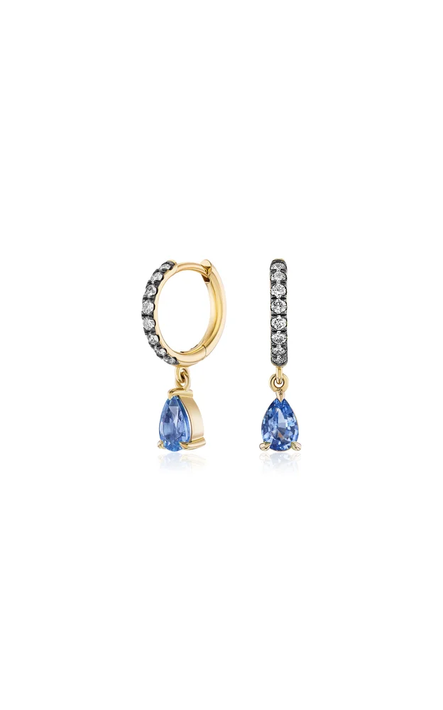 14K Yellow Gold Diamond And Sapphire Earrings