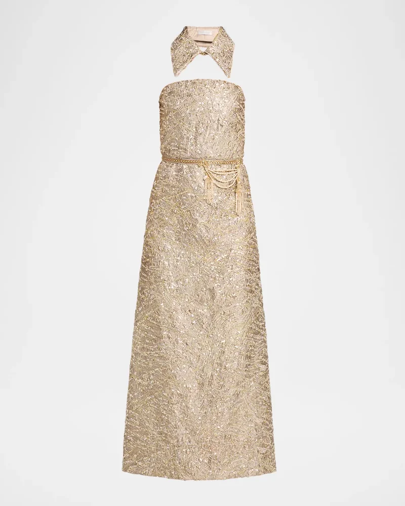 Collared Strapless Embellished Midi Cocktail Dress