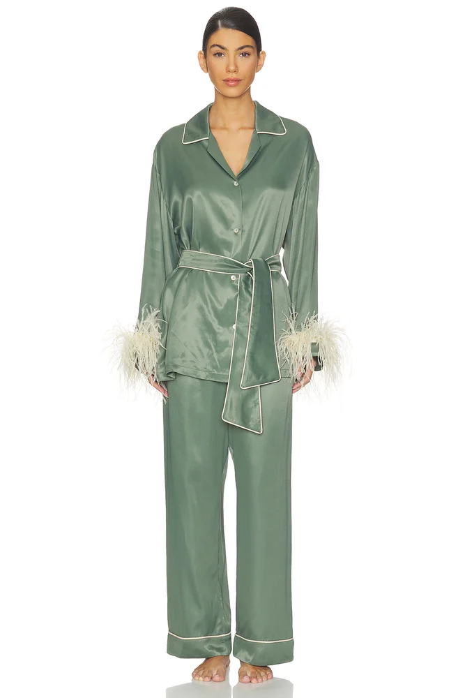 Miss Cat Belted Set With Detachable Feathers