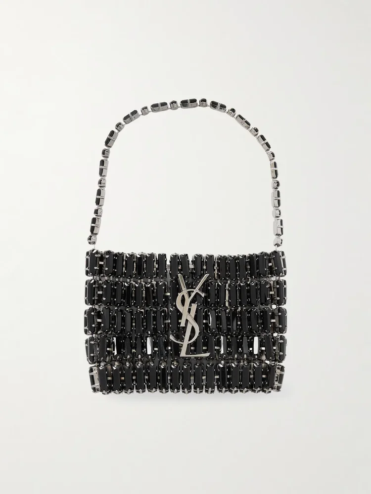 Evening micro crystal-embellished chainmail shoulder bag