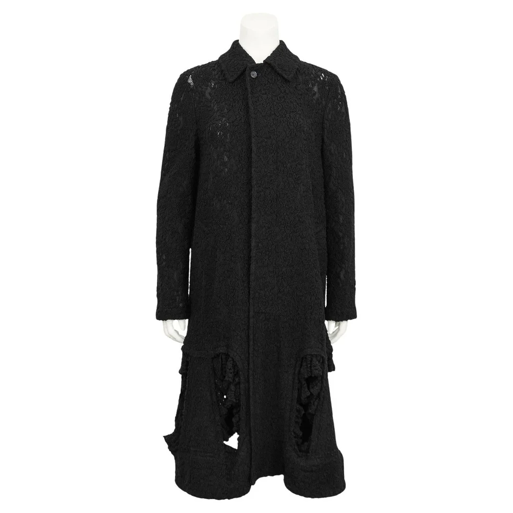 2000s Comme des Garcons Black Guipure Lace Coat with Cut Outs