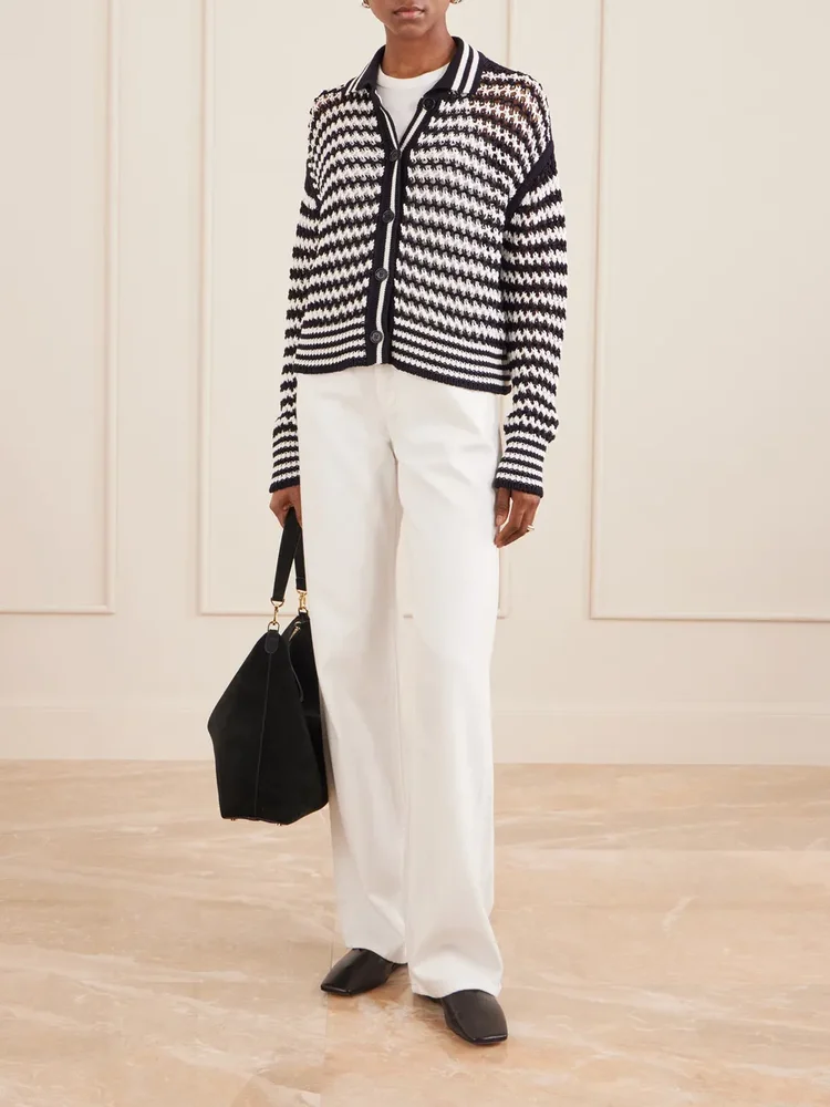 Film striped crocheted cotton cardigan