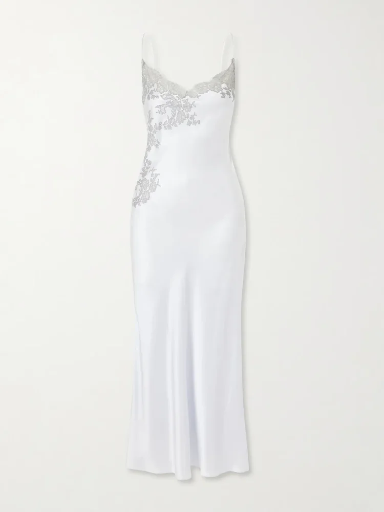 Lace-embroidered silk midi dress