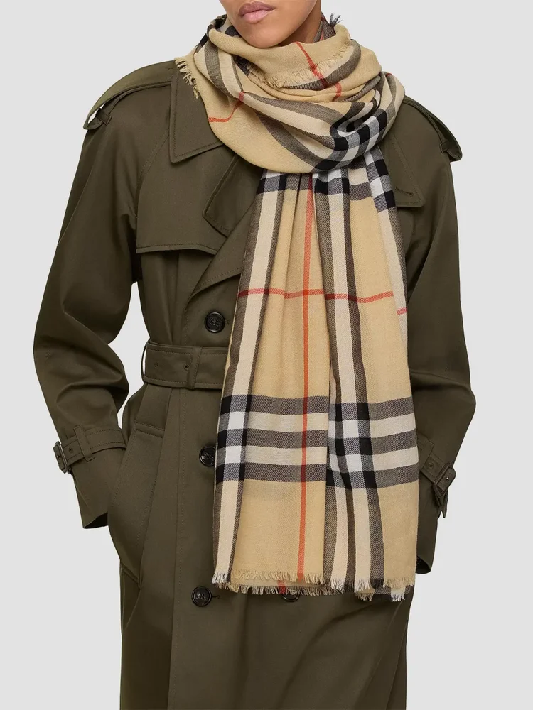 Fringed Check Wool Scarf