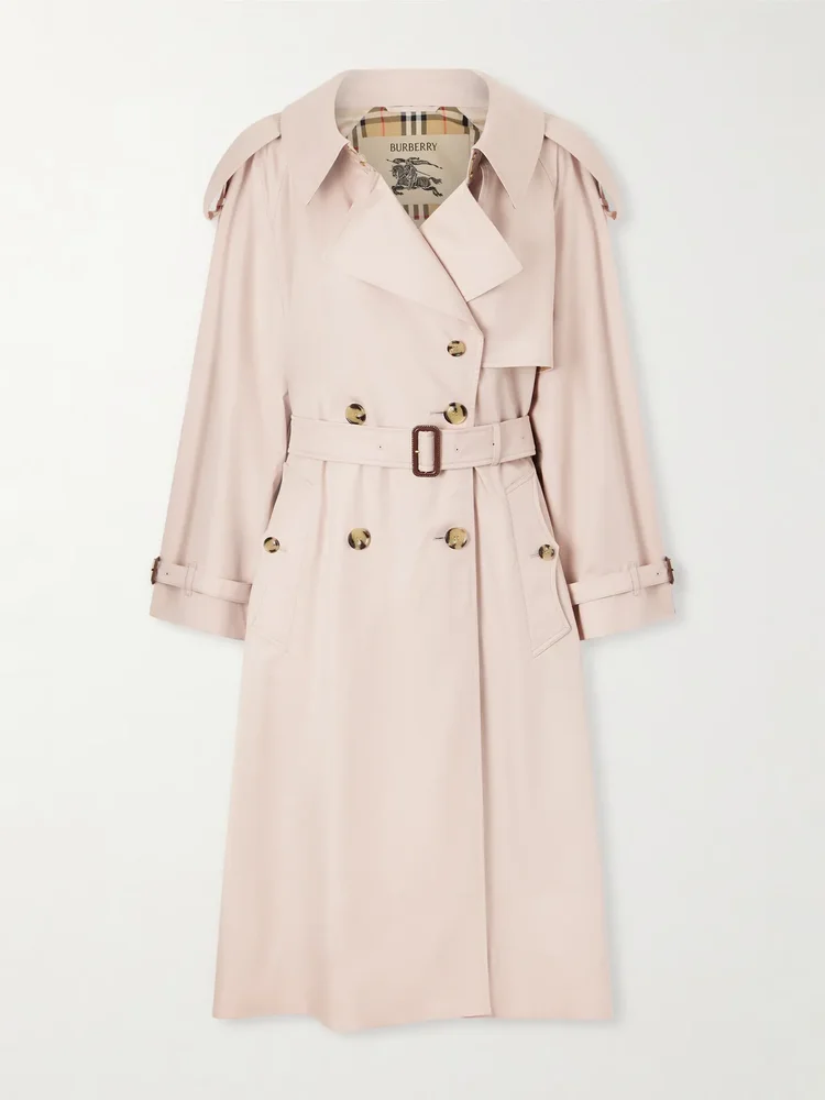 Fitzorvia double-breasted belted cotton-gabardine trench coat