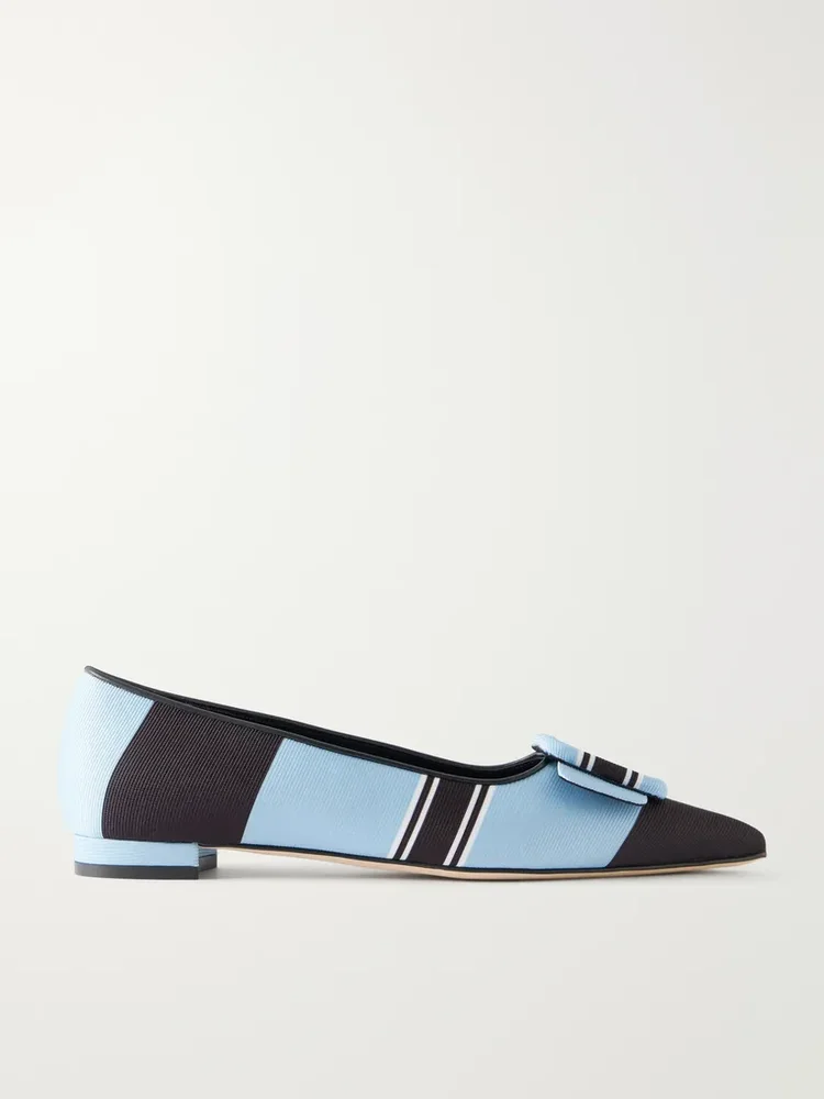 + Emilia Wickstead Maysale striped grosgrain point-toe flats