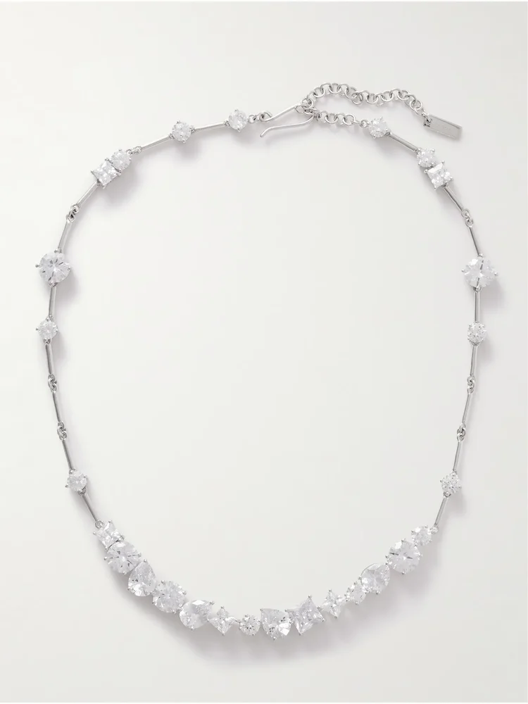 Rhodium-plated cubic zirconia necklace
