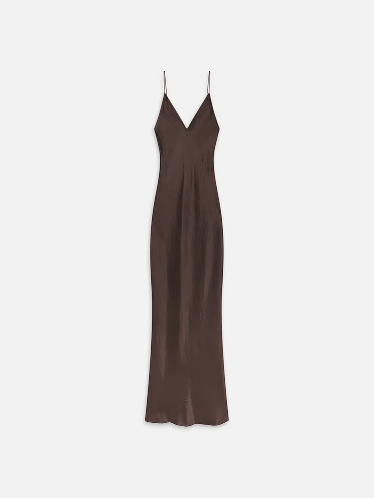The Textured Satin Dress -- Chestnut