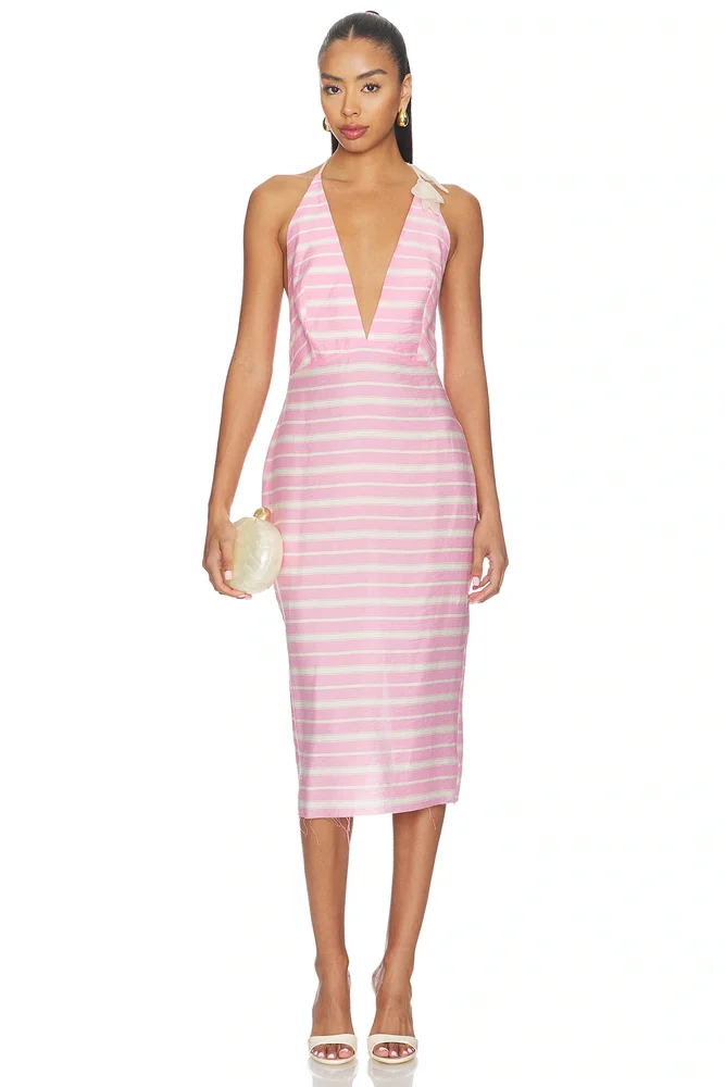 Midi V-neck Dress With Flower Detail