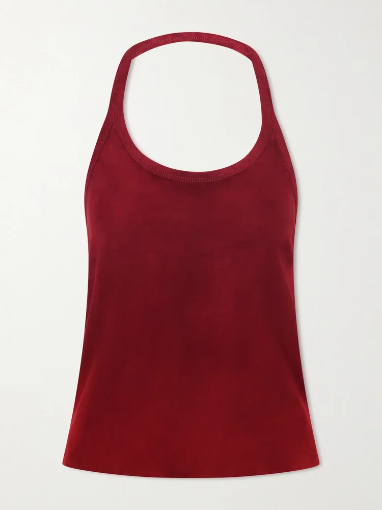 Cherry open-back suede halterneck tank