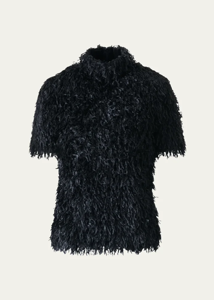 Faux-Feather Fringe Short Sleeve Blouse