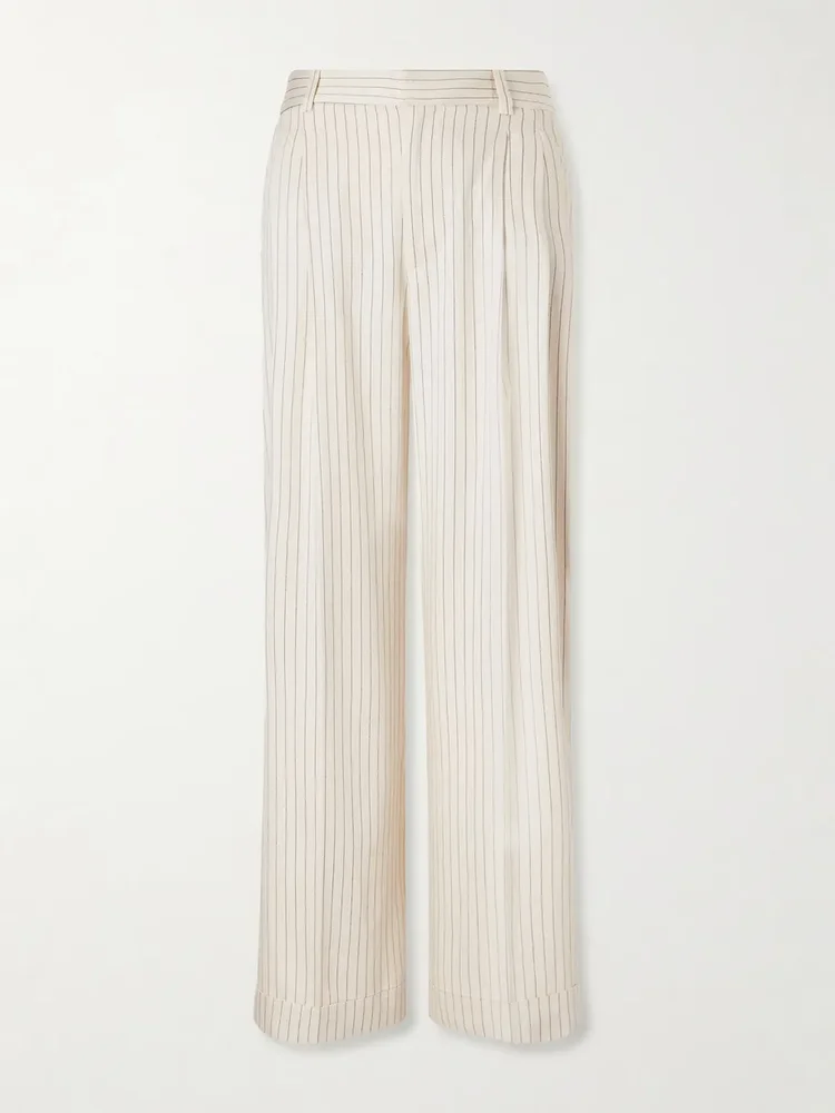 Avenue pleated striped woven wide-leg pants