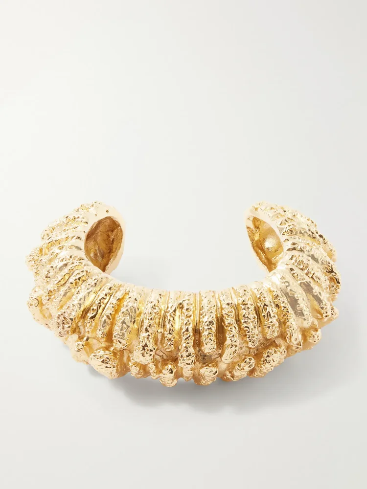 Bosco textured 18-karat gold-plated pewter bracelet