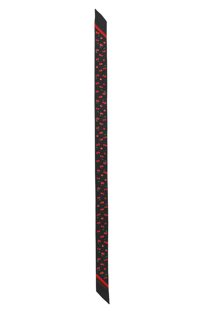 Cherry Print Silk Skinny Scarf