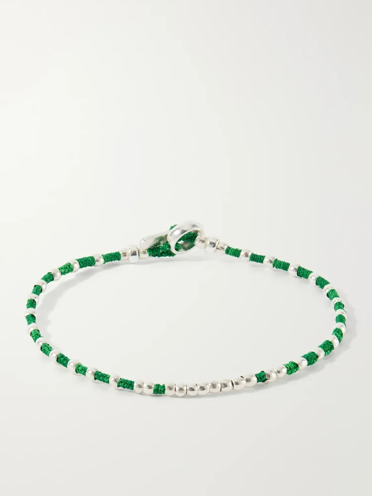 Braided Cord and Sterling Silver Beaded Bracelet
