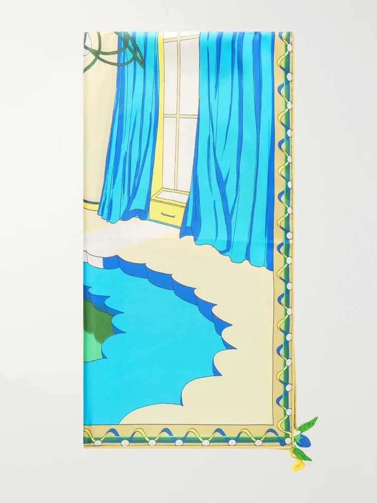 The Pool Embellished Printed Silk Twill Scarf