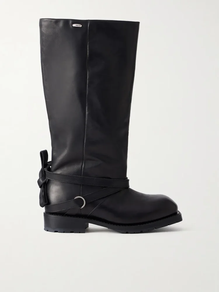 High Engine tie-embellished leather knee boots
