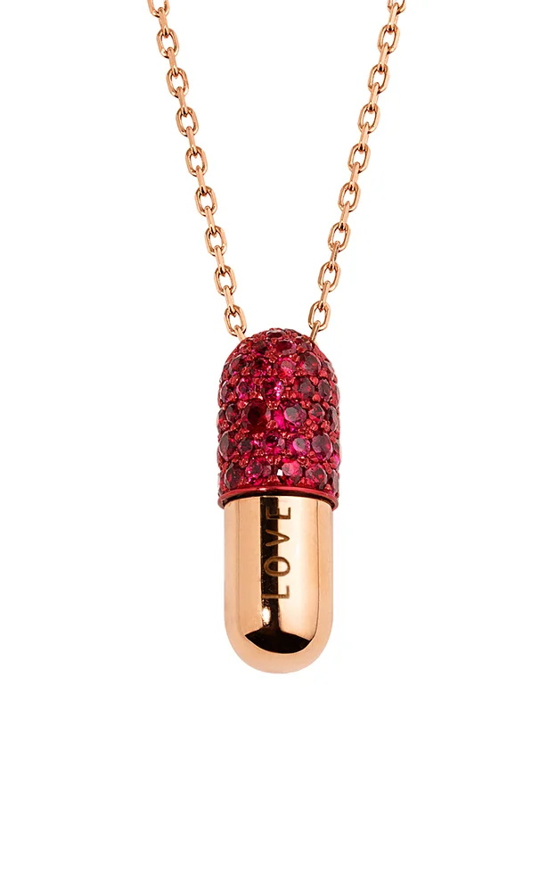Love 18K Rose Gold Ruby Pill Pendant