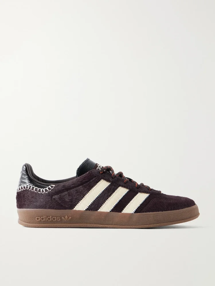 + Wales Bonner Gazelle lizard-effect leather-trimmed pony hair sneakers