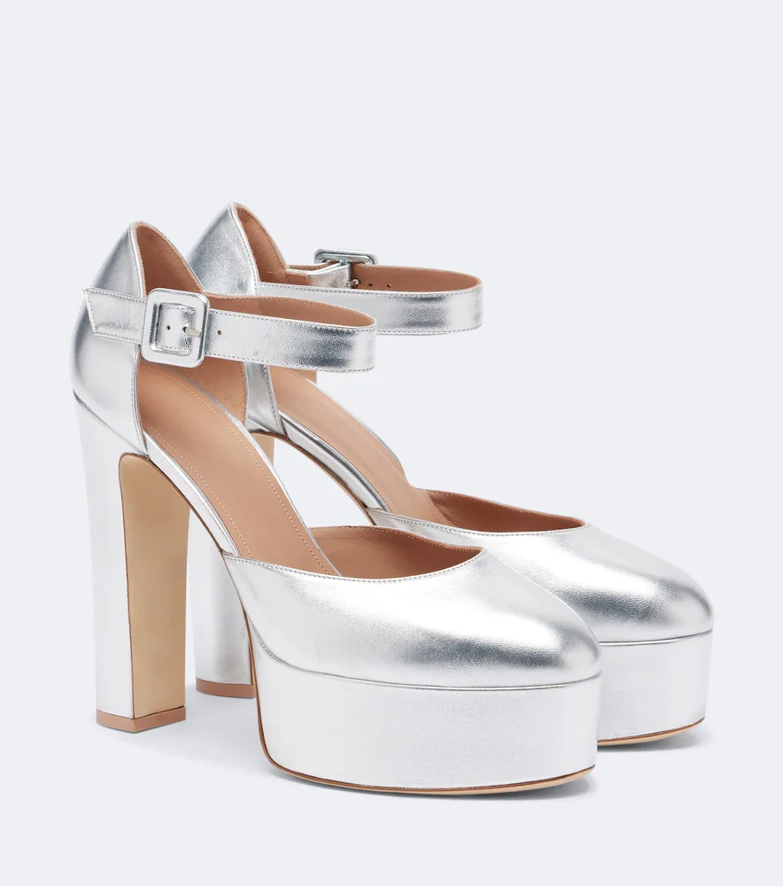 Leila metallic leather platform pumps
