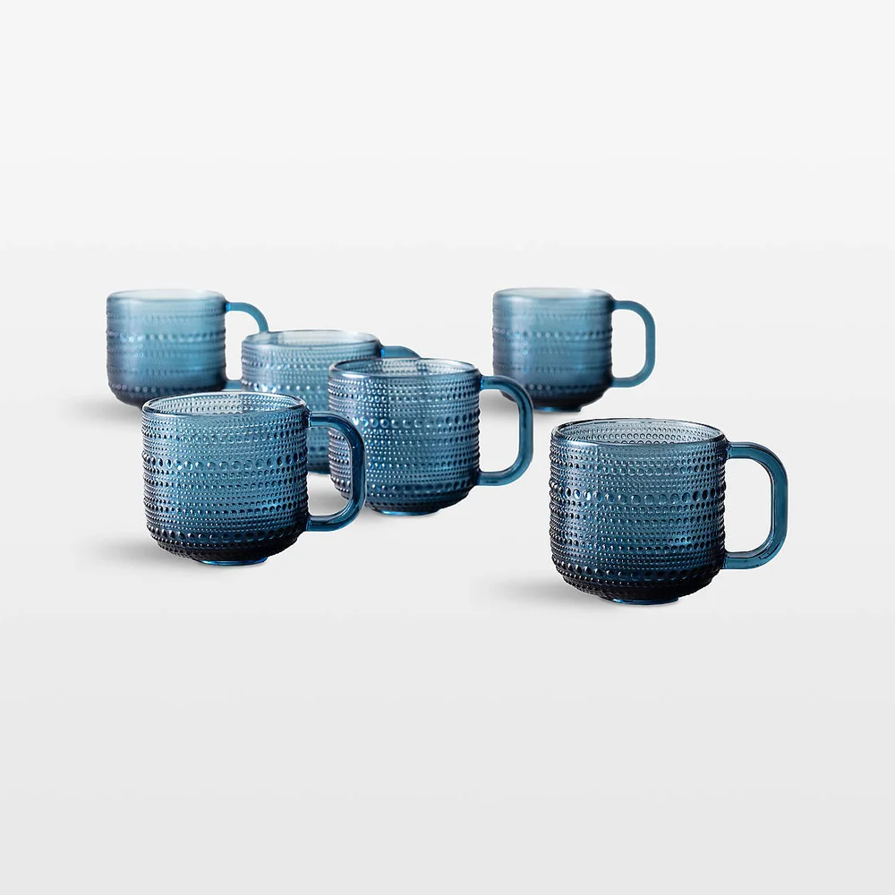 Cornflower Glass Mugs, Set of 6