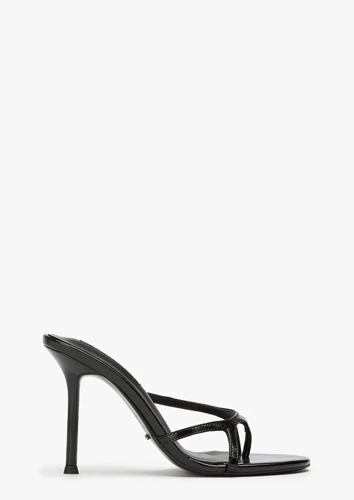 Dima Black Nappa Patent (Strappy Stiletto Heel Mule)