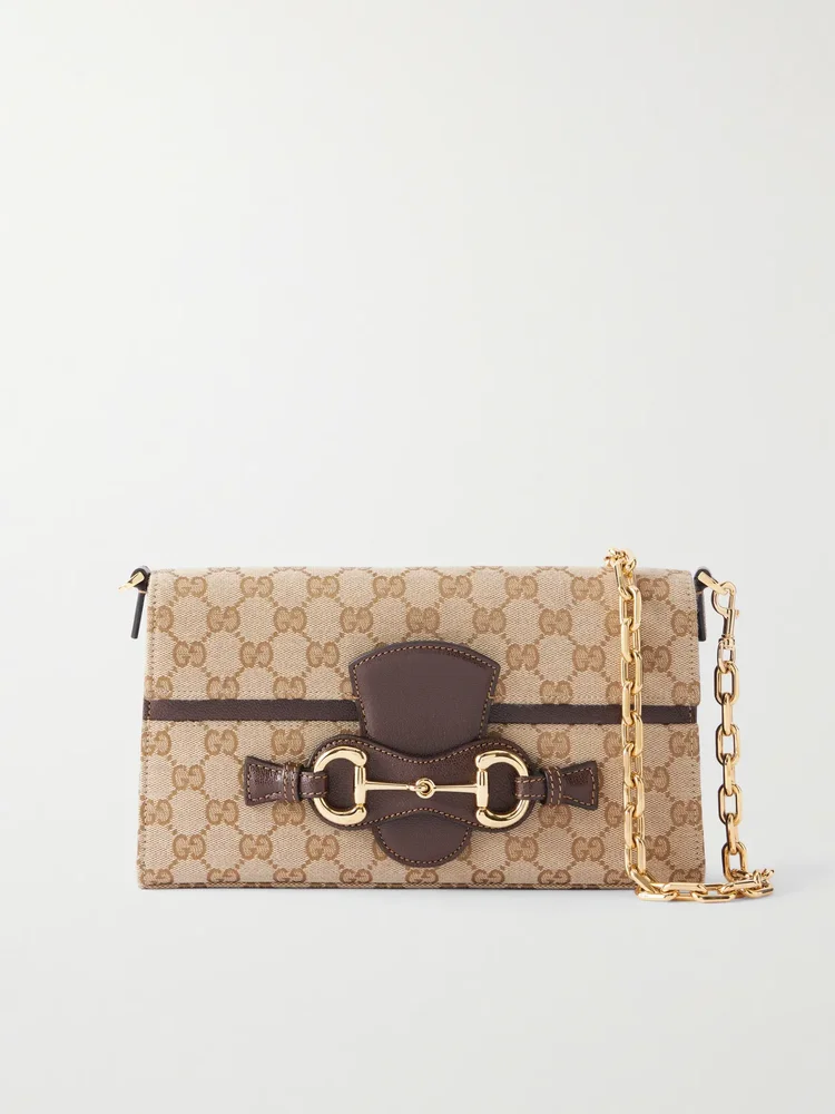 Gucci Horsebit Ristretto leather-trimmed canvas-jacquard shoulder bag