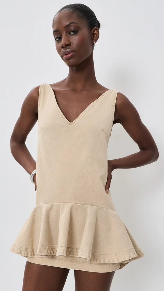 Marble Drill V Neck Peplum Dress