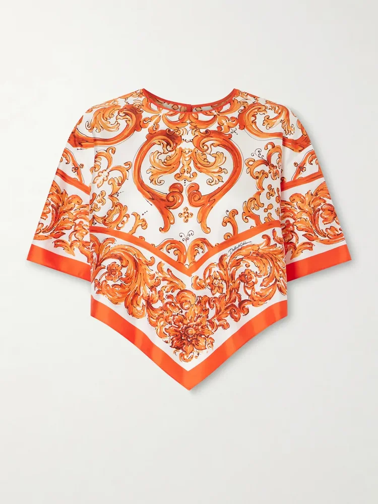 Printed silk-twill blouse
