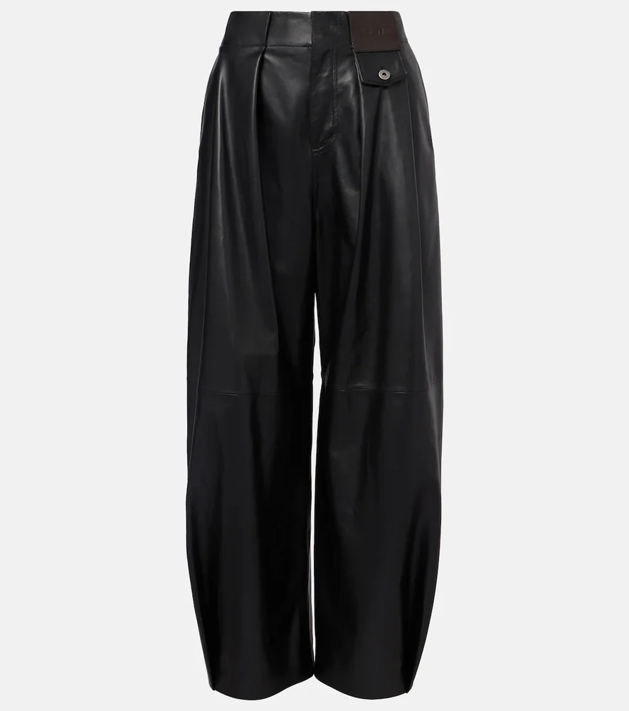 Leather barrel-leg pants