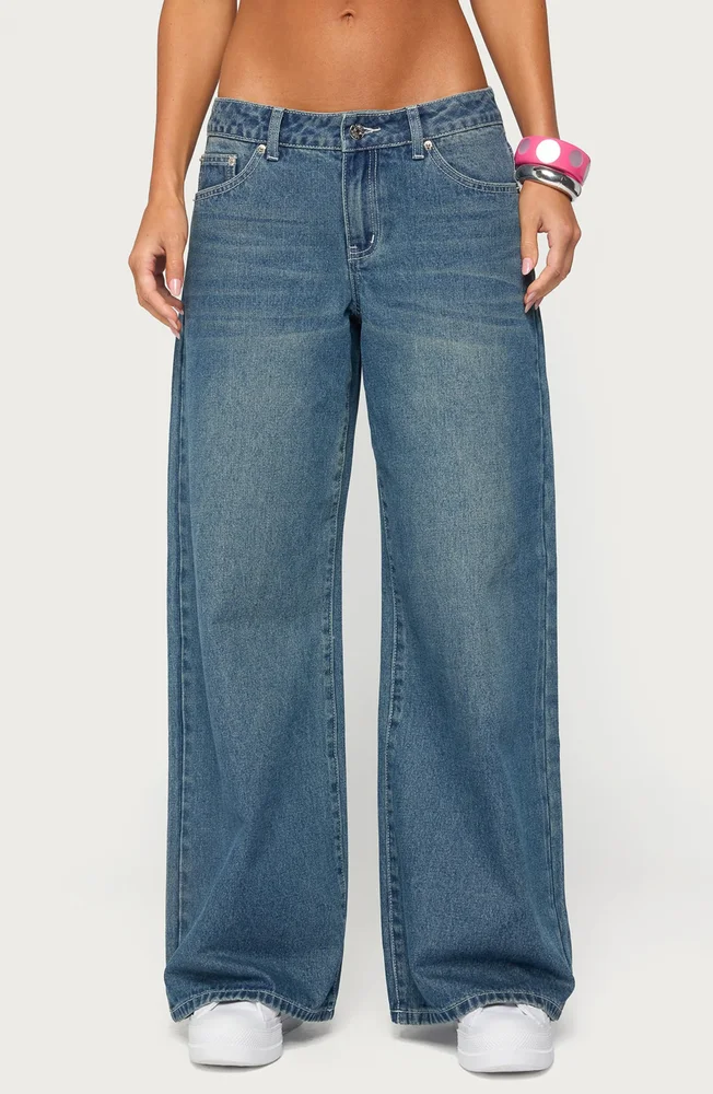 Contrast Stitch Low Rise Baggy Jeans
