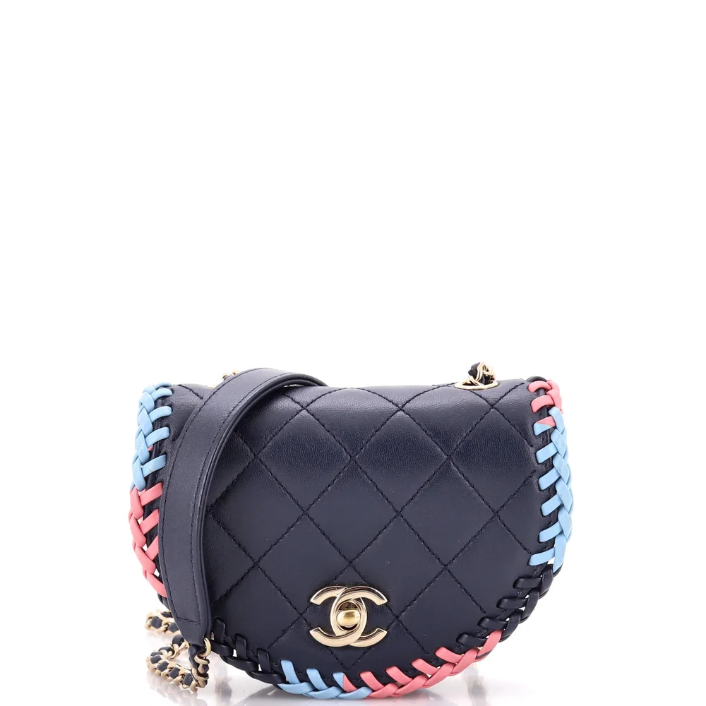 Pre-Owned Chanel Half Moon Flap Messenger Bag Quilted Lambskin with Whipstitch Detail Mini