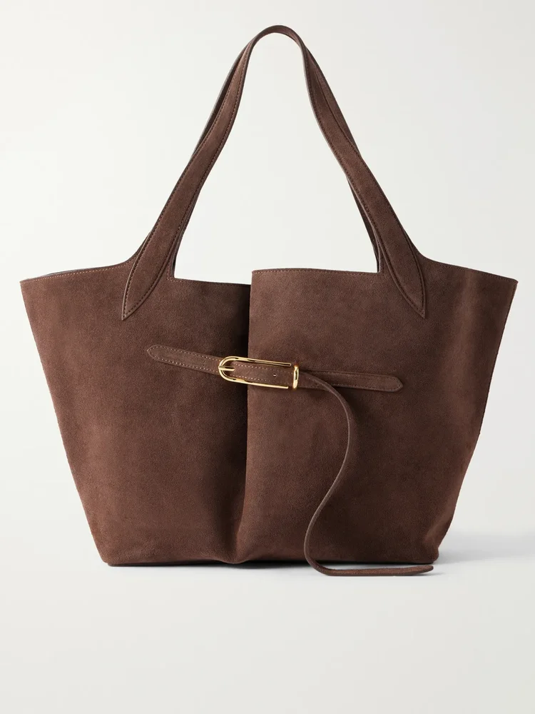 Belted suede tote