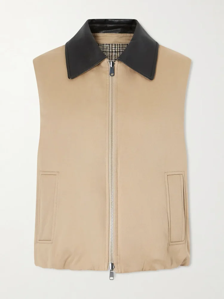 reversible checked padded cotton and linen gilet