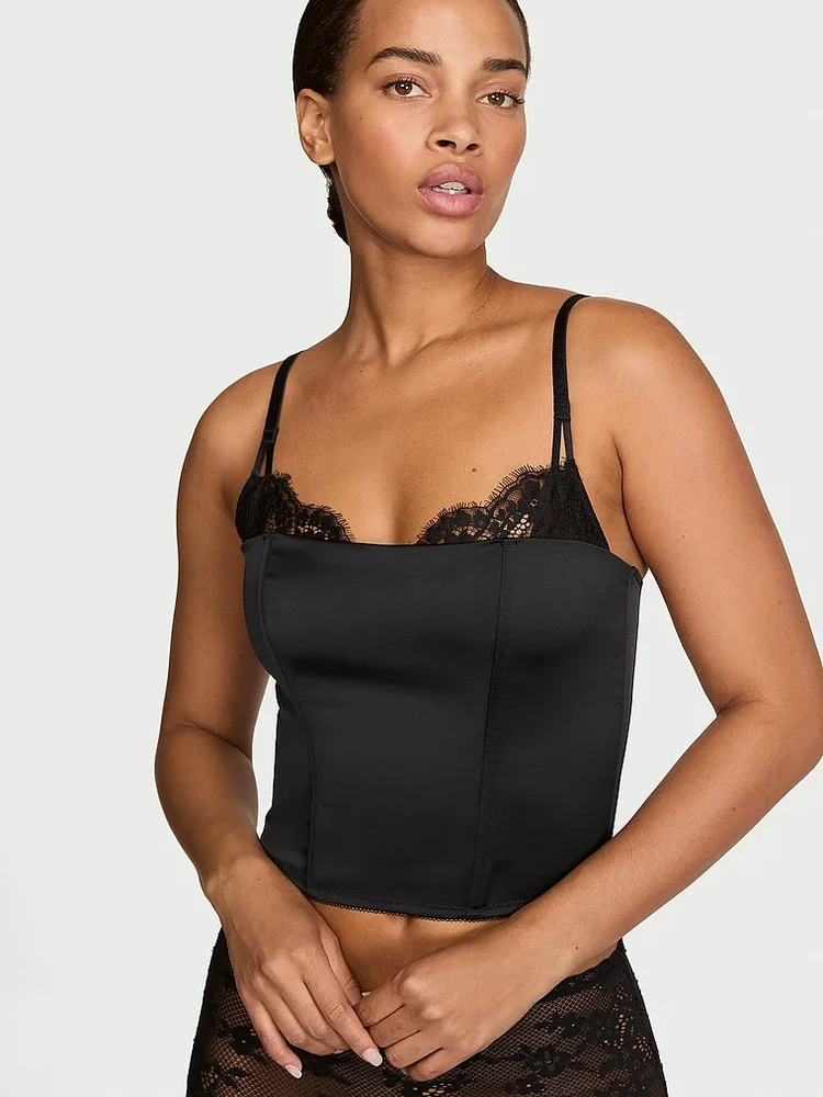 Victoria's Secret Buy Satin Lace-Trim Corset Top, Black - Order Bras online - Victoria's Secret US