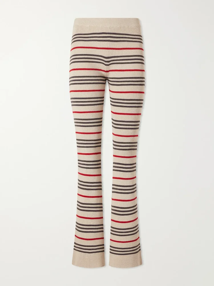 Libeccio striped wool, silk and linen-blend flared pants