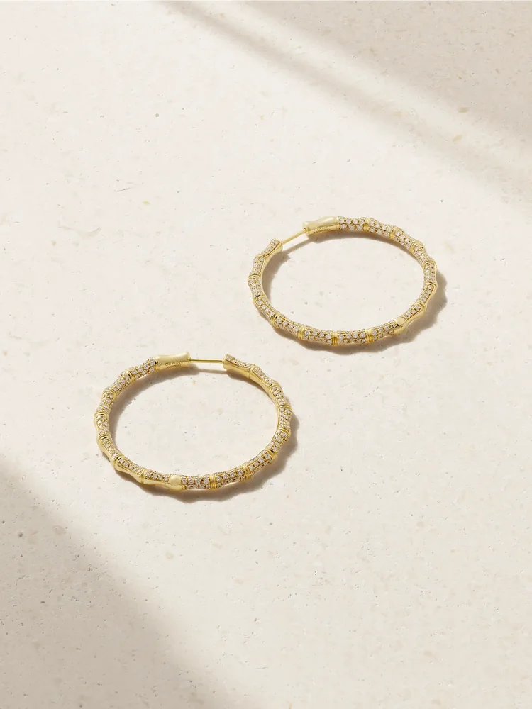 Bamboo 18-karat gold diamond hoop earrings