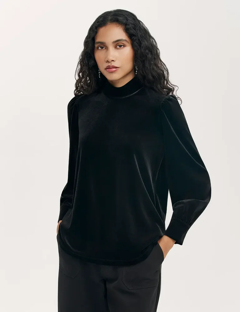 Clementine Velvet High Neck Top