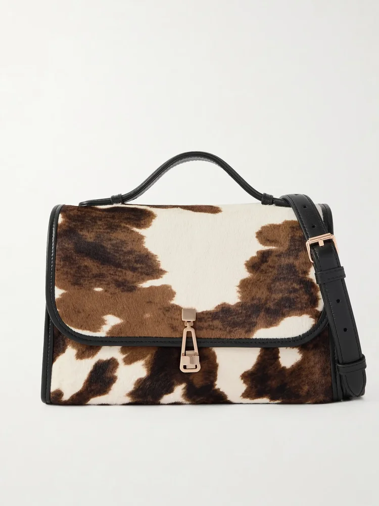 Leonora Medium Cow-Print Calf-Hair Top-Handle Bag