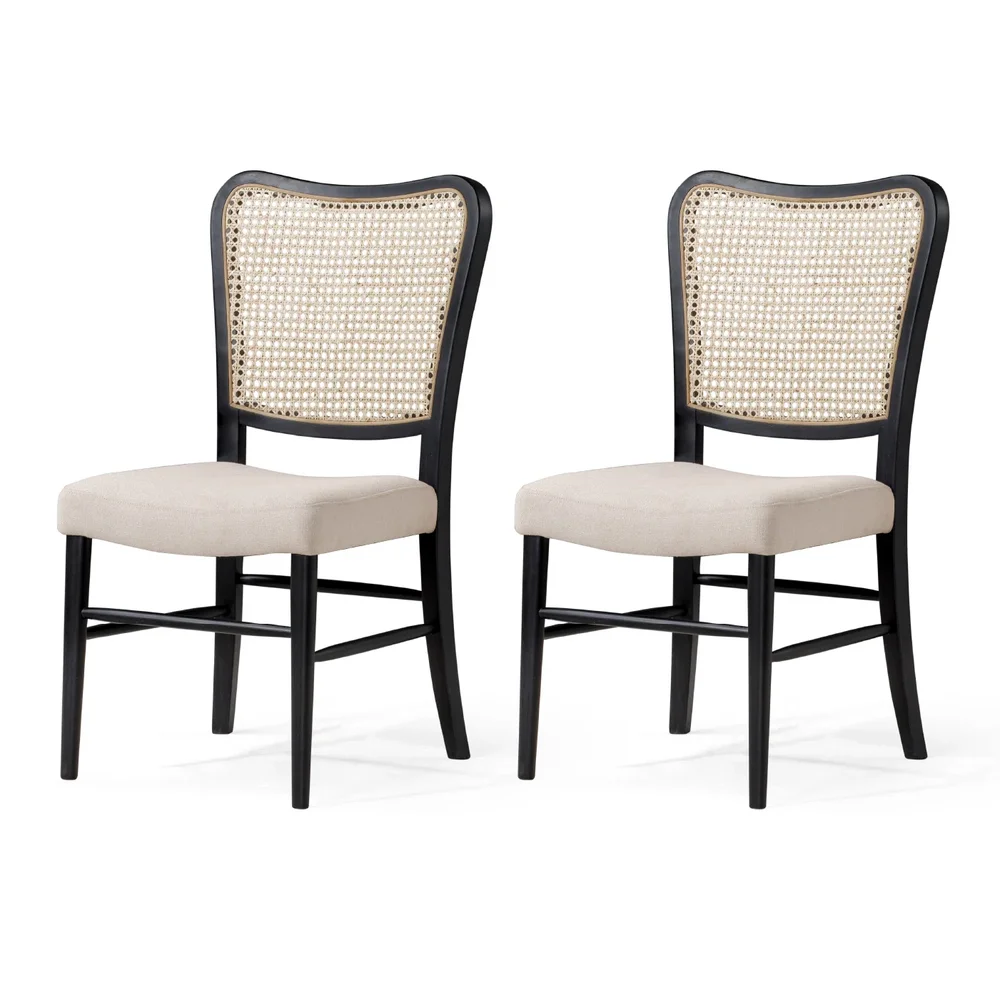 Vera Classical Wooden Dining Chair with Weave Fabric Upholstery