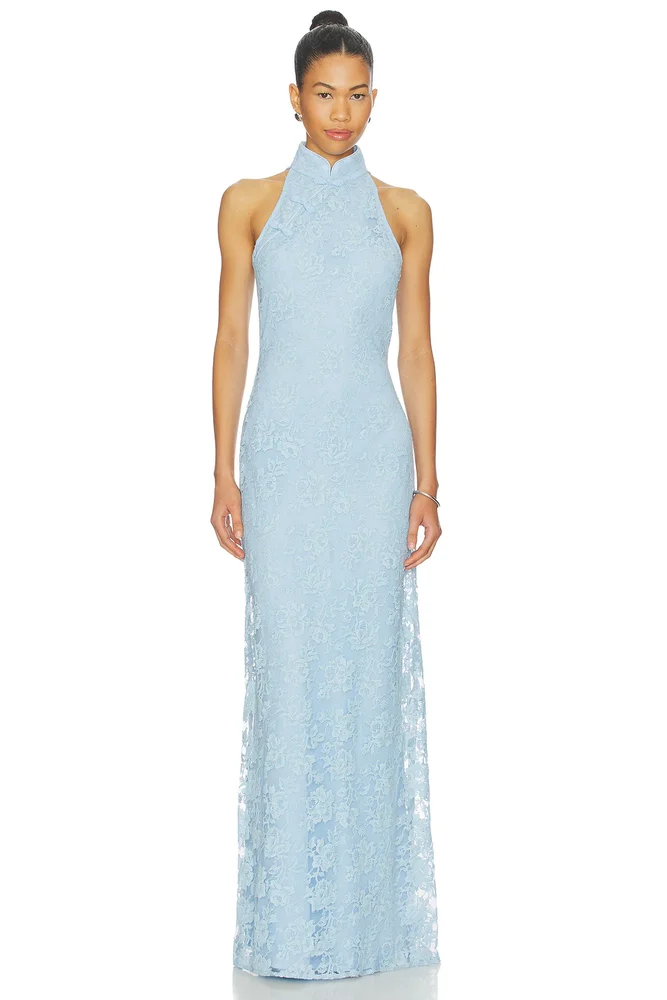 Puckered Lace Halter Dress