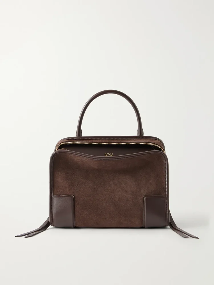 Amazona 180 medium leather-trimmed suede tote