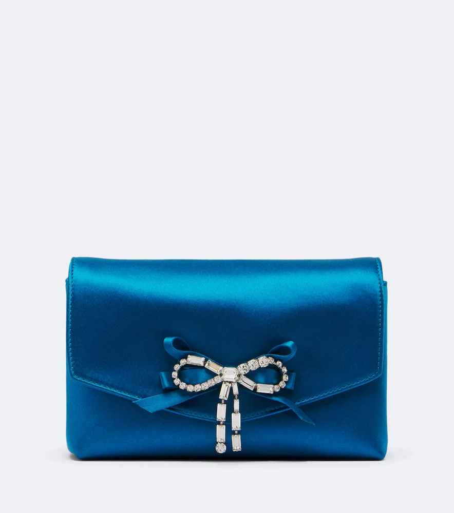 Soft Bow Mini Embellished Satin Clutch