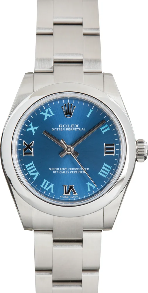 Pre-Owned Rolex Oyster Perpetual 31 177200 Azzurro Blue Roman Dial Stainless Steel