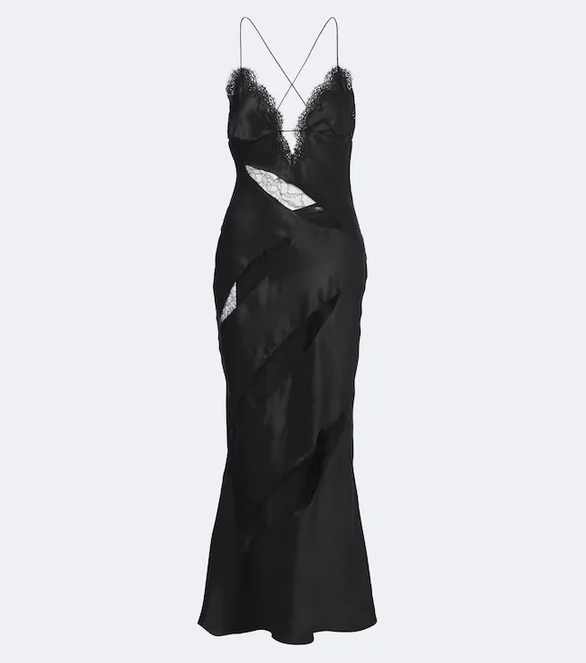 Lace-trimmed silk satin slip dress