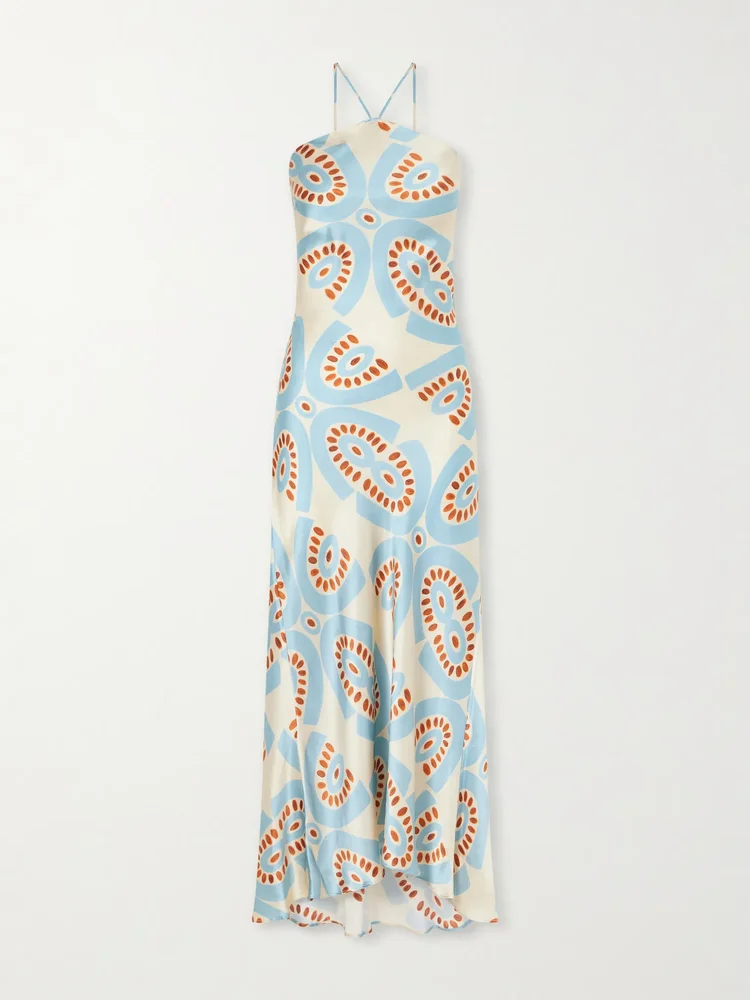 Thaleia printed silk-satin maxi dress