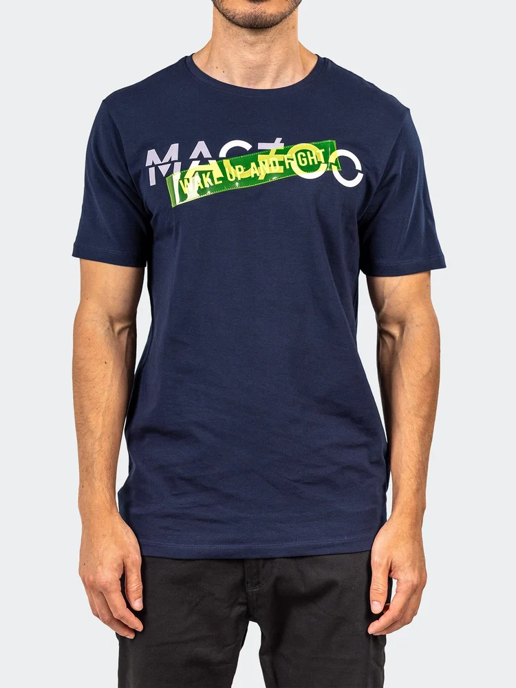 Maceoo - Men's Designer WakeUpFight NavyBlue Tee